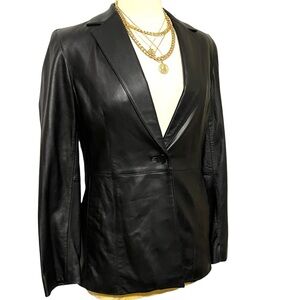 Valerie Stevens Black 100% Leather Blazer Jacket Size Medium New